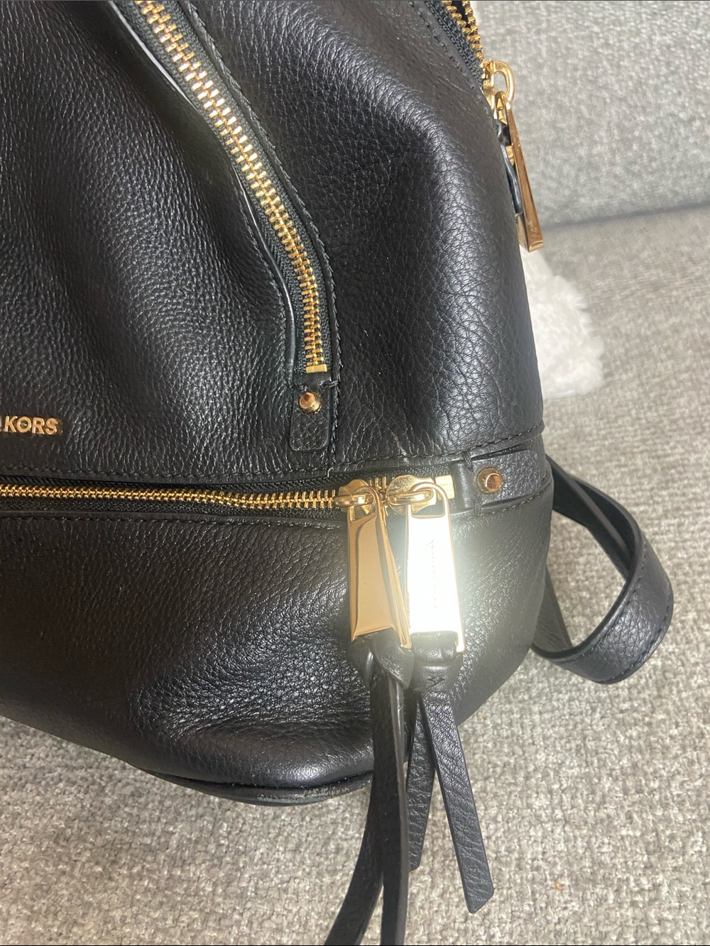 Michael Kors Black Pebbled Leather Backpack with Gold Hardware Accents - Picture 3 of 10